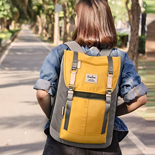 YAMTION 17" Laptop Backpack for Girls & Boys Teens, College Bookbag High School Backpack with USB Charging Port for Women & Men - color: Yellowgrey