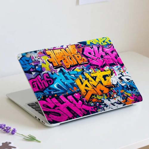 PLIGREAT 15 Inches Laptop Decal Sticker Skin Cover, Graffiti Art Design Laptop Sticker Decals Fits 12" to 15" Laptops Universal Waterproof Removable, Purple Orange - color: Purple Orange