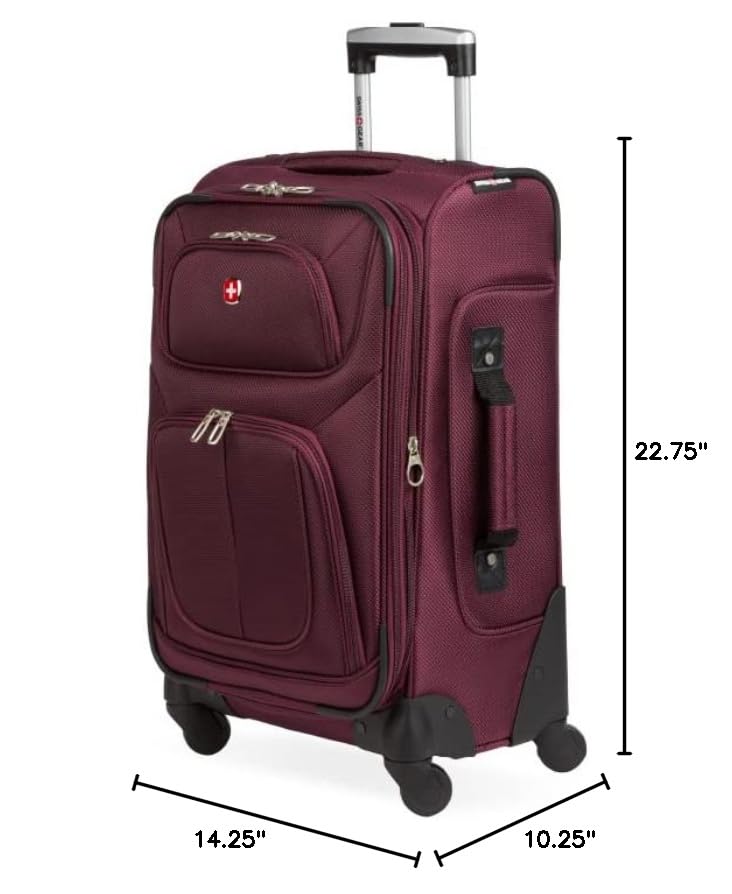 SWISSGEAR Sion Carry-On Spinner Luggage, Softside Expandable, Lightweight Suitcase, Merlot, 22.75-Inch - color: Merlot, size: Carry-On