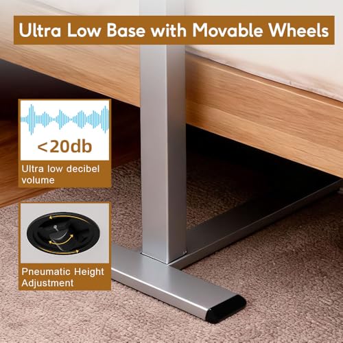 Pneumatic Overbed Table with Wheels, Height Adjustable Bedside Table with Ultra-Low Base for Hospital & Home, Rolling Laptop Cart with Walnut Finish - color: Walnut