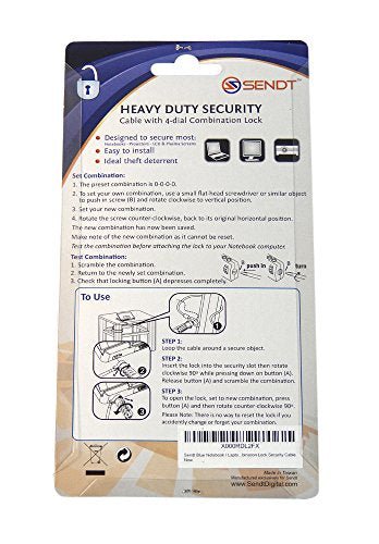 Sendt Blue Notebook/Laptop Combination Lock Security Cable - color: Blue