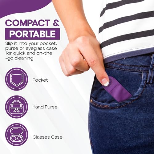 Finger Grip Eyeglass Cleaner (4 Pack) – Premium Microfiber Glasses Cleaning Cloth for Eyeglasses, Sunglasses, Phone Screen & Camera Lens (Orange/Purple) - color: Orange/Purple