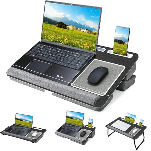 Wdiaodn Adjustable Portable Lap Desk for Laptop with Cushion, Fits Up to 17" Laptop, Computer Tray Table with Tablet & Phone Holder, Foldable Lap Desk for Adults with Mouse Pad & Wrist Rest
