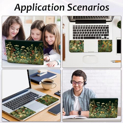 Laptop Skin 12.1-15.6 inch Removable Universal Reusable Laptop Sticker Decal,Waterproof No Residue Vinyl Cover,Scratch-Resistant Cuttable Full Wrap Sticker for Notebook, Dark Green Wildflower - color: Dark Green Wildflower