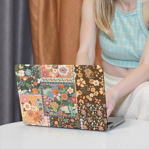 iCasso for MacBook Air 13.6 inch Case 2026 2025-2022 Release M5 M4 M3 M2 Model A3449 A3240 A3113 A2681, Flower Pattern Sturdy Protective Hard Shell Case Cover for Mac Book Air 13 inch,Brown - color: Brown Flower Patchwork