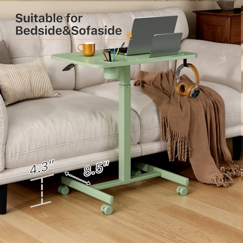 28” Rolling Standing Desk Height Adjustable with 4 Lockable Wheels | Small Mobile Laptop Stand Up Cart with Cup Holder, Portable Teacher Computer Workstation with Hook and Slots, Green - color: Green