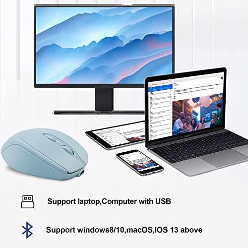 Rechargeable Wireless Bluetooth Mouse, Silent, Portable Slim Computer Mouse (Blue) for Laptop/iPad/MacBook Pro/Air, PC/Surface Pro/Lenovo/Samsung Table - color: Blue