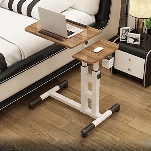 Overbed Table Overbed Table Portable Desk for Laptop with Wheels Adjustable Height Tilt Top and Mobile Rolling Stand Tilting Overbed Table Tray Bed Sofa Side - color: Brown
