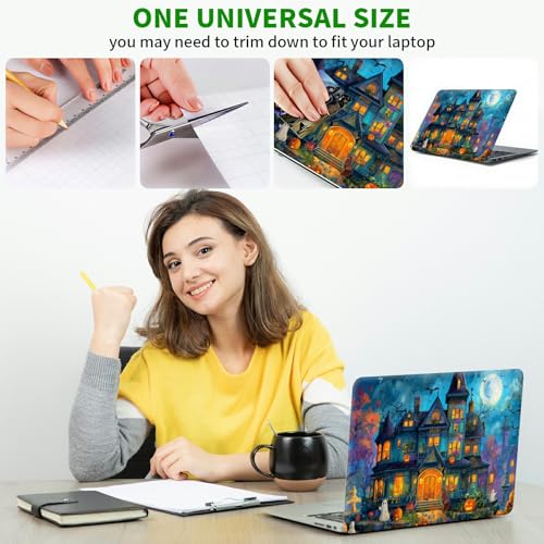 Laptop Skin Sticker Decal, Universal Protective Cover Fit 12 13 14 15.6 Inch Notebook, Reusable Water-Resistant Vinyl Decal w/ 2 Wrist Pads for Business Travel Office, Castle Tree Withered - color: Castle Tree Withered