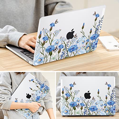 Compatible with MacBook Air 13 inch Case M5 2026 2025-2022 A3449 A3240 M4 A3113 M3 A2681 M2 Chip, Crystal Pattern Plastic Hard Case Cover for Mac Air 13.6 M5 Touch ID, Tropical Blue Flowers - color: Tropical Blue Flowers