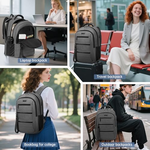 GMAK Travel Laptop Backpack for Men & Women Fits 15.6 Inch Notebook, Grey | Business Anti Theft Laptops Backpacks with USB Charging Port, Water Resistant Computer Bag for Travel Sports