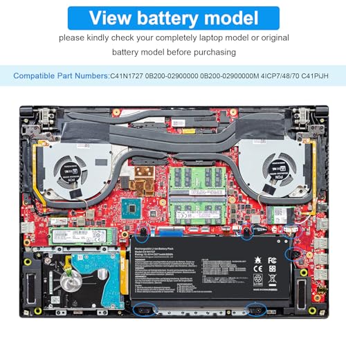 C41N1727 Laptop Battery Replacement for Asus Zephyrus M GM501 GM501G GM501GM GM501GS ROG GU501 GU501G GU501GM GM501G-SEI006T GM501GS-EI015T GU501GM-BI7N8 GM501GM-EI005T GM501GS-EI003T 15.4V 55Wh - size: C41N1727 14.76 × 5.12 × 0.98 in
