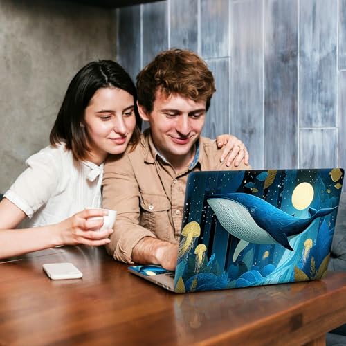 Universal Laptop Skin Sticker Decal, Compatible with MacBook HP Dell Lenovo 12"-15.6", Reusable Vinyl Notebook Cover 3PCS Set, High-Recognition Film-Dreamy Blue Whale & Jellyfish - color: Dreamy Blue Whale & Jellyfish