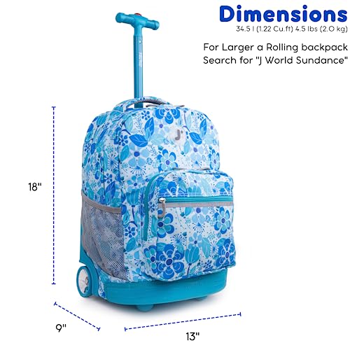 J World Sunrise Kids Rolling Backpack with Wheels for Girls Boys, Roller Bookbag for School, 18 x 13 x 9 Inches, Blue Vine - color: Blue Vine