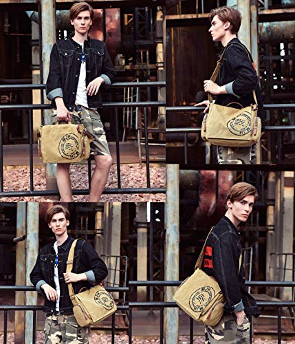FSD.WG Satchel Messenger Bag for Men Canvas,Travel Shoulder bag 13.5" Laptop Bags - color: Khaki