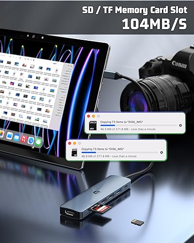 7 in 1 USB C Hub, Tymyp USB Adapter, a 7 in 1 hub Featuring 4K HDMI, 100W PD, USB 3.0 Ports, 2 x USB 2.0 Ports and an SD/TF Card Reader
