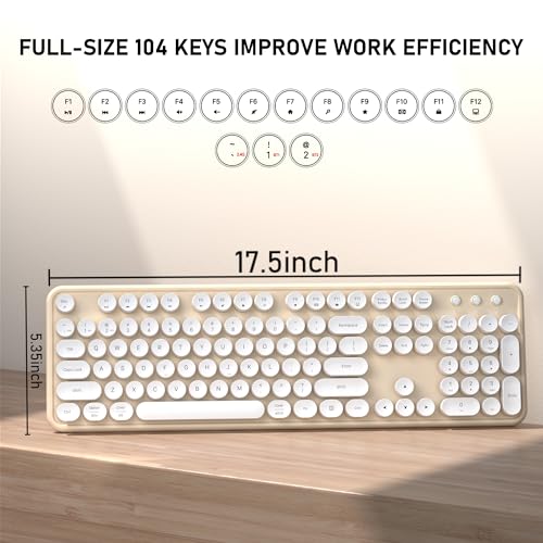 Colorful Wireless Bluetooth Keyboard (White Milk-Tea) | Connect Up to 3 Devices Simultaneously, 2.4GHz and Dual Mode Bluetooth Keyboard for PC, Laptop, Windows, Mac - color: White Milk-Tea