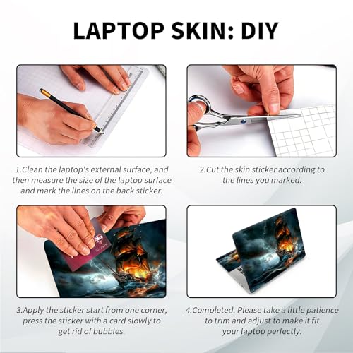 Universal Laptop Skin, DIY Cut-to-Fit Vinyl Cover Compatible with HP, Dell, Lenovo, Mac (13.3" to 15.6"), Anti-Scratch, No Residue & Bubble-Free Protective Decal Sticker, Epic Storm Pirate Ship - color: Epic Storm Pirate Ship