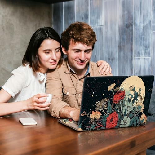 Universal Laptop Skin Sticker Decal, Compatible with MacBook HP Dell Lenovo 12"-15.6", Reusable Vinyl Notebook Cover 3PCS Set, High-Recognition Film-the Moon and Flowers - color: the moon and flowers