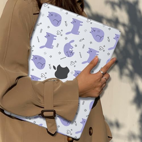 Compatible with 2021 2020 2019 2018 MacBook Air 13 inch Case M1 A2337 A2179 A1932 Touch ID, Crystal Clear Pattern Plastic Hard Shell Case for MacBook Air 13 inch M1 2021, Cute Cat & Fish - color: Cute Cat & Fish