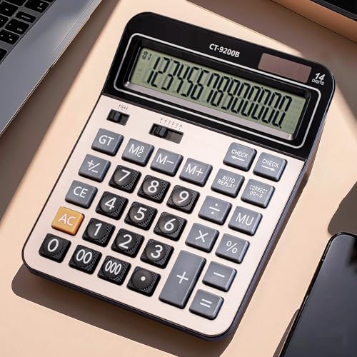 Large Computer Electronic Calculator Counter Solar & Battery Power 14 Digit Display Multi-Functional Big Button for Business Office School Calculating (HY-9200B) - color: HY-9200B