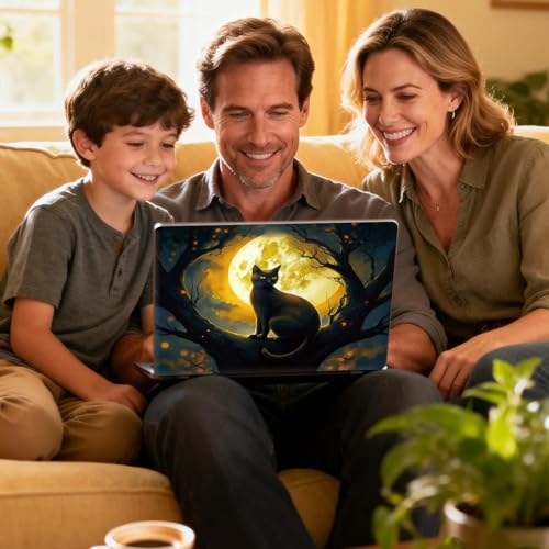 Universal Laptop Skin Sticker Decal for 11.6”12" 13" 13.3" 14" 15" 15.4" 15.6" Reusable Waterproof Scratch-Scratch Resistant Protective Vinyl Laptop Notebook Skin Stickers - Cat and Moon - color: Cat and Moon