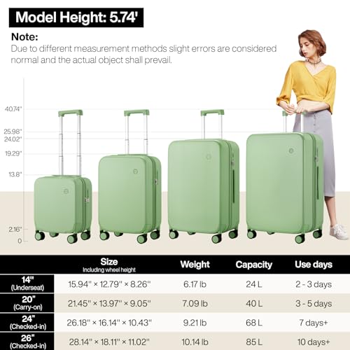 mixi Upgrade Luggage Suitcases with Spinner Wheels, Large Hardside Rolling Suitcase PC with TSA Lock Travel Case 26in Checked in, Fine Grid Avocado Green - color: Fine Grid Avocado Green, size: 26in Checked in