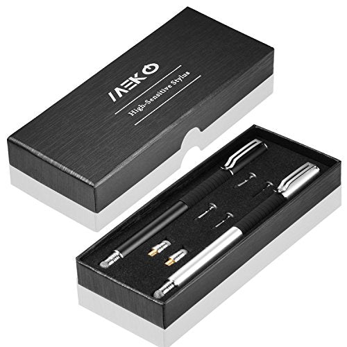 MEKO Stylus Pen for Touchscreen, 2-in-1 Universal Stylus | MEKO 1st Gen Passive Stylus, Fiber & Rubber Tips with Clip, Compatiable with All Touch Screens(Black/Silver) - color: Black/Silver