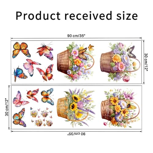 Flower Basket Butterfly Wall Stickers Bedroom Bathroom Restroom Cistern Nursery Decor DIY Removable Bouquet Toilet Seat Lid Decals 4 Pcs (Yellow) - color: Yellow