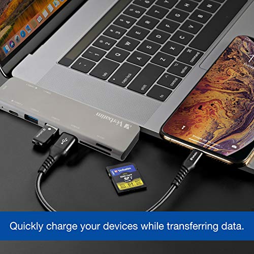 Verbatim USB C Hub for MacBook Pro - USB-C Hub with 100W Thunderbolt PD, USB 3.0 Ports, SD Card Readers, HDMI, Compact, Portable - color: 7 in 2 Hub
