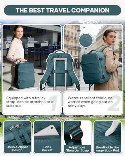 Travel Backpack for Women Men, Flight Approved Carry On Backpack with Compression Vacuum Storage Bags, 18x14x8 inches Personal Item Travel Bag with Pump Peacock Blue - color: Peacock Blue