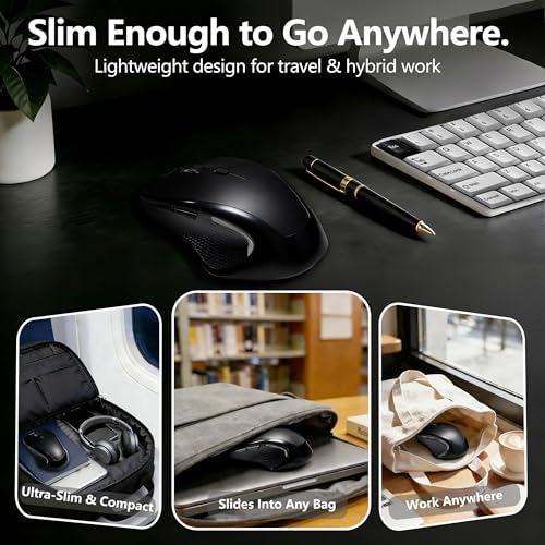 Wireless Bluetooth Mouse for Mac & iPad, Ergonomic Rechargeable Mouse with Built-in Jiggler Mode, Dual USB-C & USB-A Receiver, Quiet Optical Mouse for Laptop, Desktop & Tablet – Black - color: Black