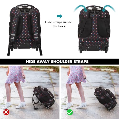 Tilami Rolling Backpack for Kids 19 inch with Lunch Bag Wheeled Laptop Backpack,Colors - color: Colors