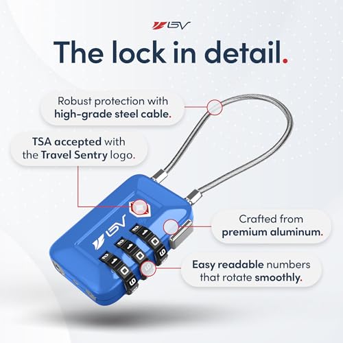 TSA Accepted Luggage Travel Lock, Set-Your-Own Combination Lock for School Gym Locker, Luggage Suitcase Baggage Locks, Filing Cabinets, Toolbox, Case (Blue, 1 Pack) - color: Blue 1-Pack