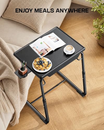 LORYERGO TV Tray - TV Table for Eating, Folding Table Trays with 6 Height & 3 Tilt Angle, TV Tray Table with Cup Holder, Dinner Tray for Eating or Working on Couch, Bed, Living Room, Home & Office - size: 1pcs