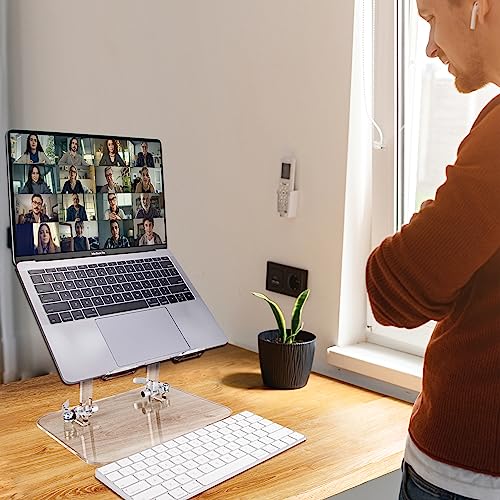 DuraClear Acrylic Laptop Stand for Desk – Ergonomic Adjustable Acrylic Computer Stand - Clear Laptop Stand with Enhanced Airflow and Workspace Elevation
