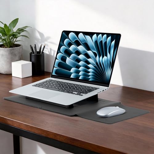 15-16 Inch Protective Laptop Sleeve Case with Stand, for MacBook Air 15" M5~M2 (2026-2023); MacBook Pro 16" M5~M1, Pro/Max(2026-2021), Surface/ASUS/Lenovo, PU Leather Laptop Case (15"-16" Black) - color: Black, size: 15-16 Inch