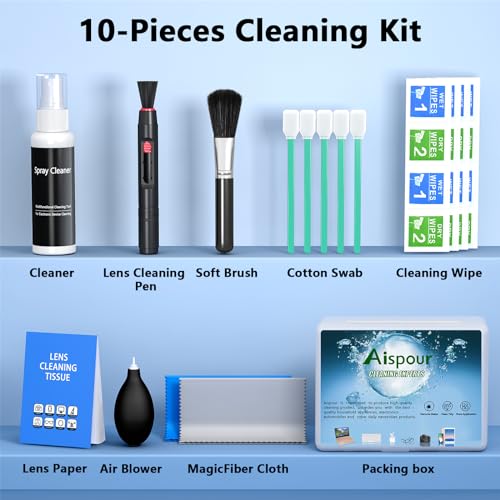 Aispour Camera Lens Cleaning Kit, 10-in-1 Camera Cleaning Kit, Camera Lens Cleaner and Camera Accessories, Includes Lens Cleaning Kit/Lens Cleaner/Lens Cleaning Pen/Soft Brush