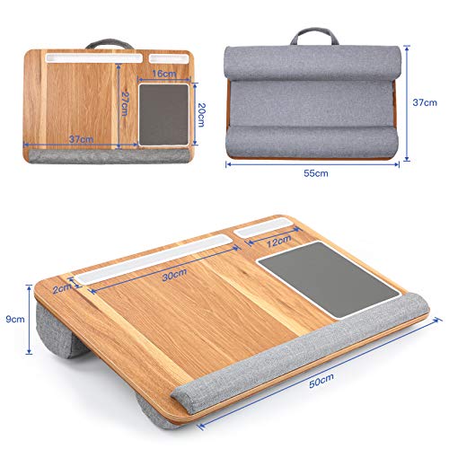 Totnz Lap Desk, Home Office Laptop Desk Fits up to 17 inches with Mouse Pad, Wrist Pad, Tablet, Pen & Phone Holder, Laptop Stand for Reading, Writing and Working, Wood Grain (TZLD3)