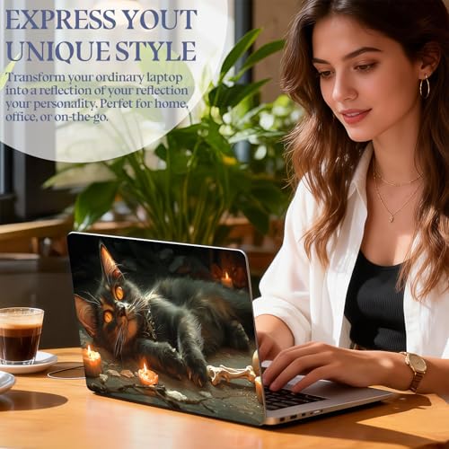 Universal Laptop Skin Sticker Decal,15.6 Inch Laptop Vinyl Cover for 13" 14" 15.6" Laptop,Scratch-Resistant Waterproof Protector Wrap,Reusable with Wrist Pads,Candle Skull Witch Cat - color: Candle Skull Witch Cat
