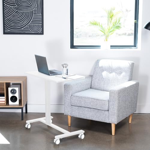 VIVO White Mobile 32 x 16 inch Over Couch Laptop Table, CART-V02L-W | Height Adjustable Bedside Desk for Recliner, Laptop Cart with Hidden Caster Wheels, Holds 17.6 lbs - color: White, size: 32 x 16 inch