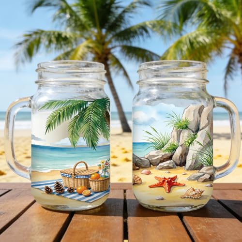 Peacoblue UV DTF Cup Wraps Transfer Stickers Summer Beach Scenery Pattern, 10 Sheets Waterproof Custom Vinyl Transfer Sticker 16oz Coffee Glass Cup Tumbler Bottle Mug Decals for Men Women - style: Summer Beach Scenery