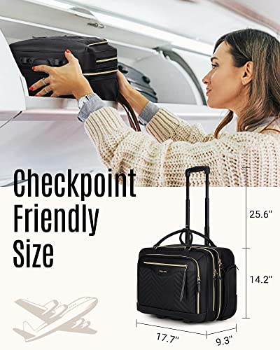 LIGHT FLIGHT Rolling Laptop Bag Rolling Briefcase for Women Computer Bag with Wheels Case for Carry on Travel Work Business