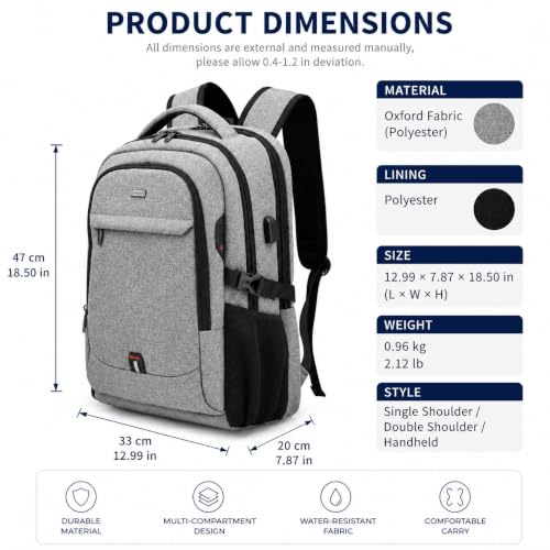 Travel Laptop Backpack with USB Port, Reflective Business Bag (Heather Gray) - color: Heather Gray