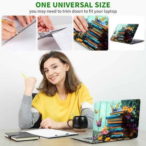 Laptop Skin Sticker Decal, Universal Protective Cover Fit 12 13 14 15.6 Inch Notebook, Reusable Water-Resistant Vinyl Decal w/ 2 Wrist Pads for Business Travel Office, Book Butterfly Flowers - color: Book Butterfly Flowers