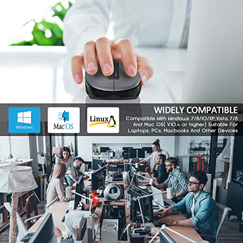 WisFox 2.4G Wireless Mouse for Laptop, Ergonomic Computer Mouse with USB Receiver and 3 Adjustable Levels, 6 Button Wireless Mice for Windows Mac PC Notebook (Grey) - color: Grey
