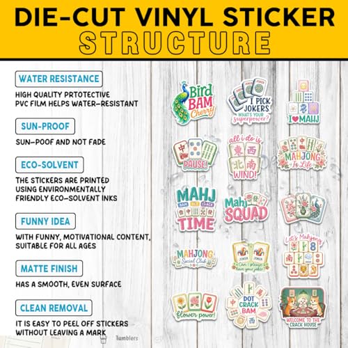 15PCS Mahjong Stickers for Laptop Water Bottle, Aesthetic Waterproof Vinyl Decals for Skateboard Guita Car Bumper Luggage, Decals for Kids Girls Teens Adults - color: Mahjong