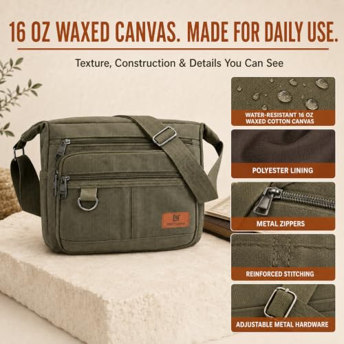 Rfid Crossbody Messenger Bag with Water Bottle Holders, 13 inch Laptop Shoulder Bag, Sling Satchel Purse w/Built-in Wallet - color: Army Green