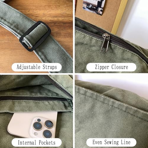 Canvas Messenger Bag Large Messenger Bags for Women Men Casual Canvas Crossbody Shoulder Bag with Multiple Pockets - color: Black