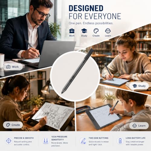 tesha Active Pen for ASUS ZenBook Vivobook, No Pairing, 2500Hr Battery | For ASUS ProArt ROG Flow ExpertBook, Palm Rejection, 1024 Pressure, Dual Buttons, Replaces SA201H SA203H for Students Doers - color: Black